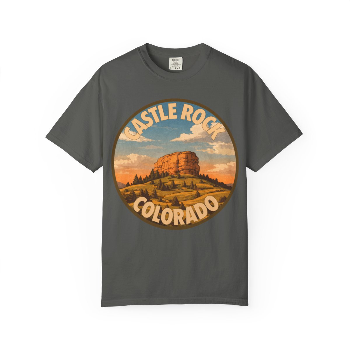 Castle Rock, CO — Front Range Badge T-shirt – Pepper front