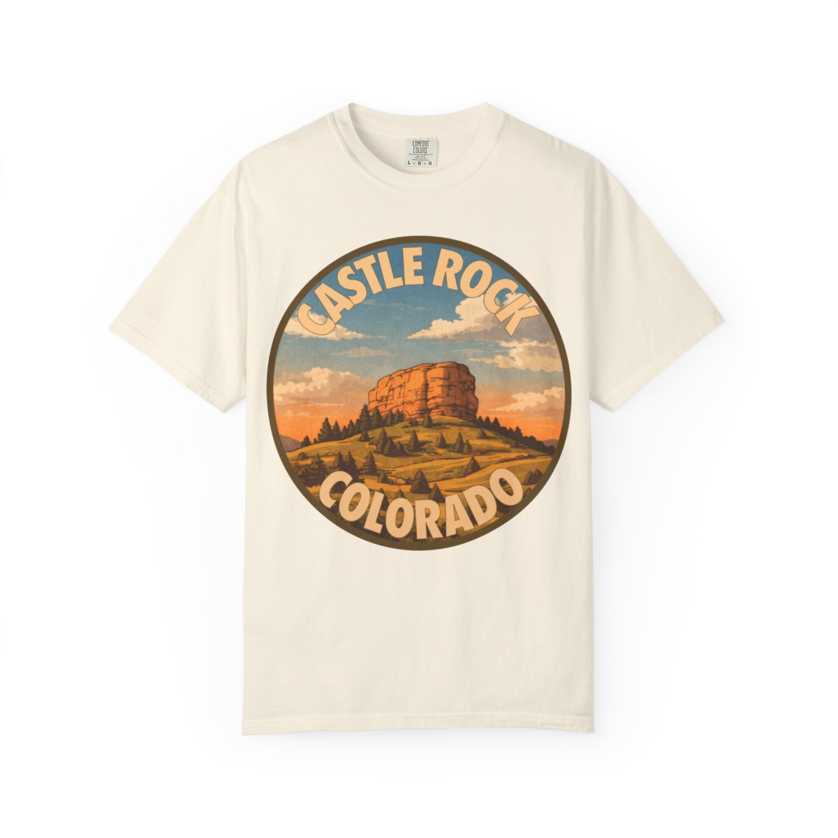 Castle Rock, CO — Front Range Badge T-shirt – Ivory front