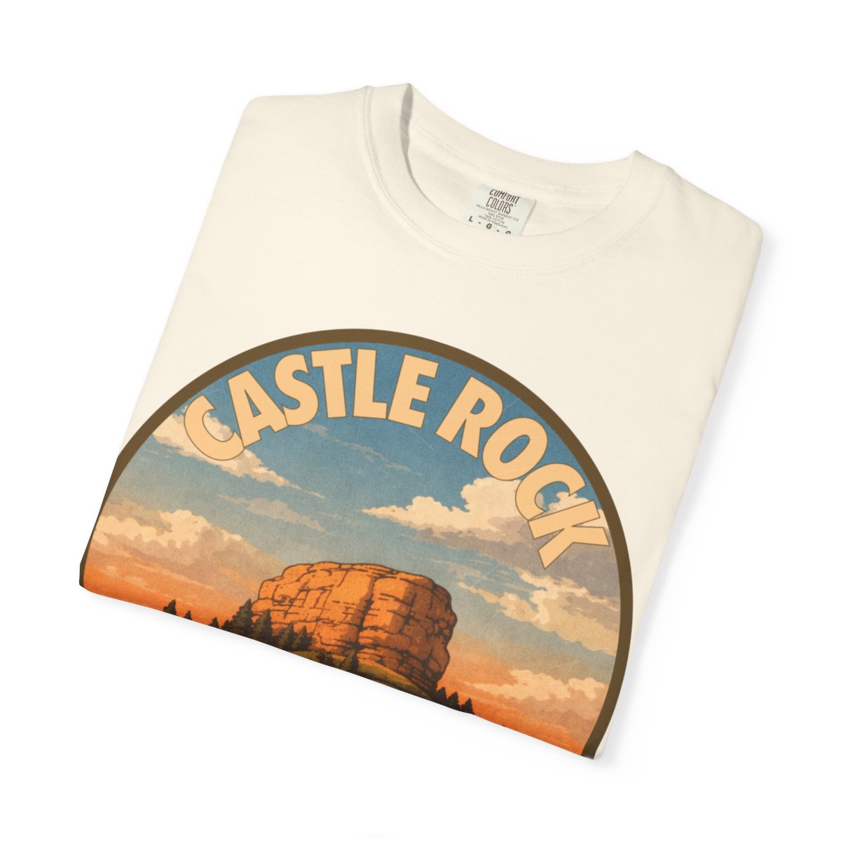 Castle Rock, CO — Front Range Badge T-shirt – Ivory folded