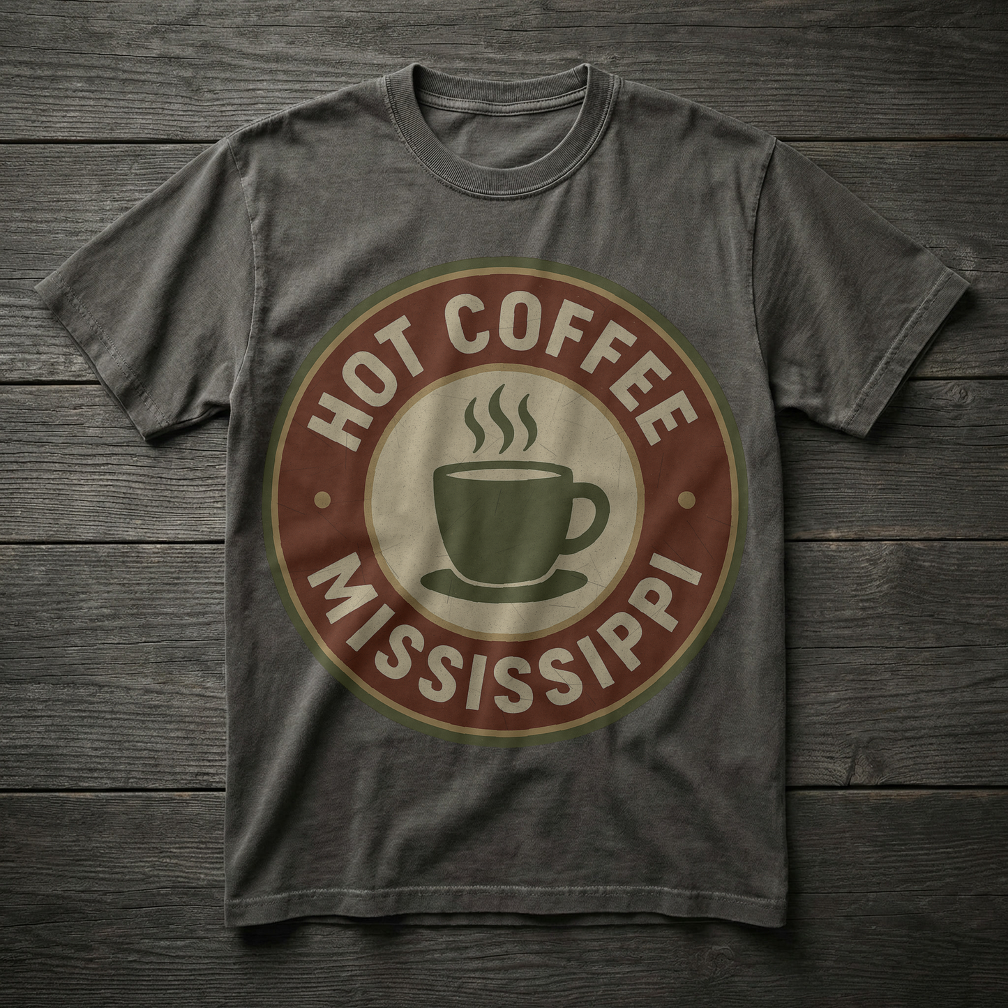 Hot Coffee, MS — Badge Steaming Mug T-shirt
