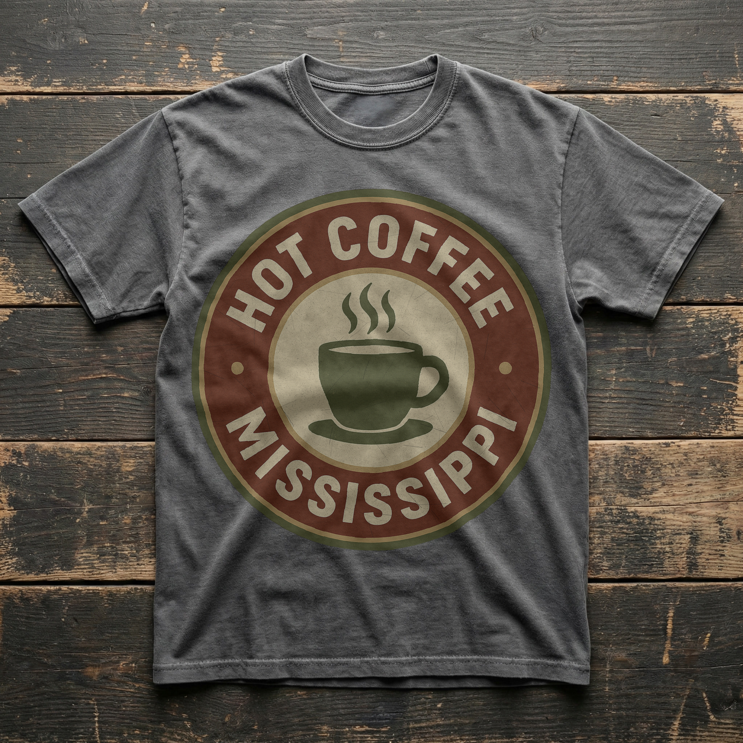 Hot Coffee, MS — Badge Steaming Mug T-shirt