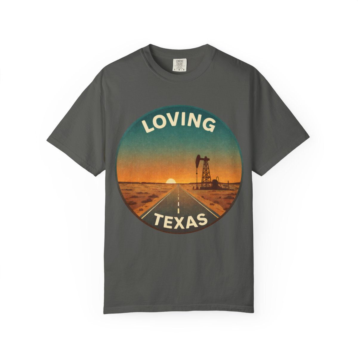Loving, TX — Desert Sunset T-shirt – Pepper front