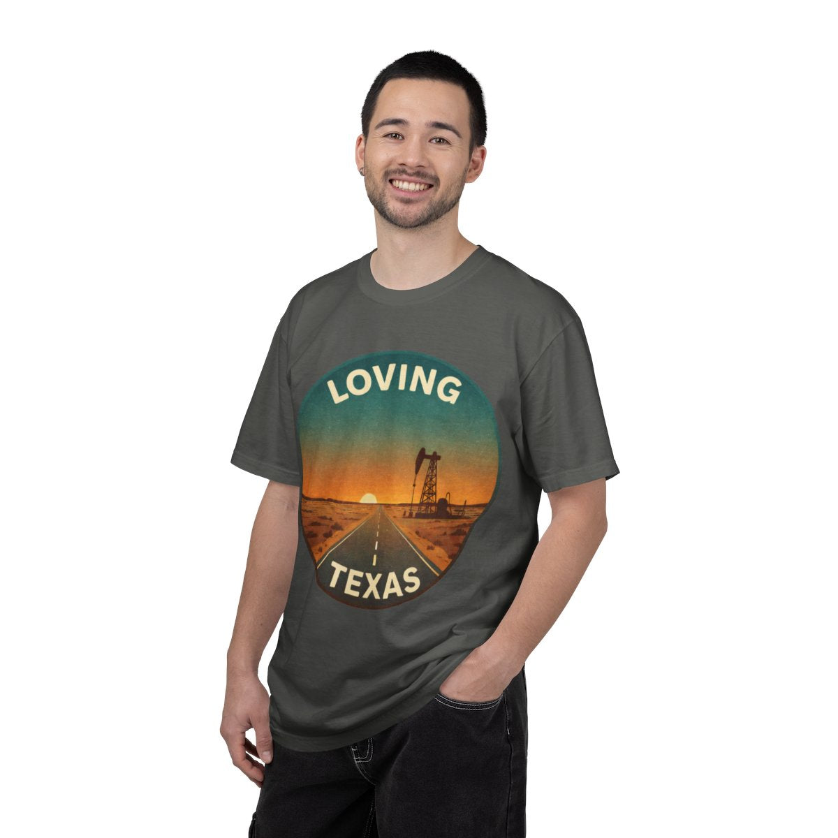 Loving, TX — Desert Sunset T-shirt – Pepper person-1-front