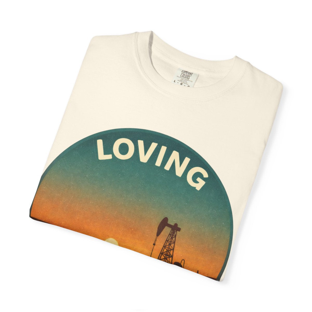 Loving, TX — Desert Sunset T-shirt – Ivory folded