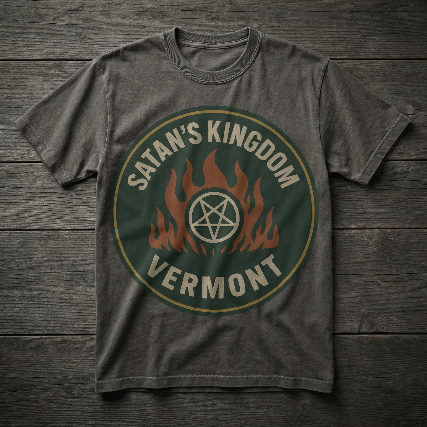Satan's Kingdom, Vermont — Pentagram Flames T-shirt