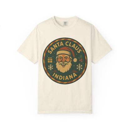 Santa Claus, IN — Vintage Badge Tee T-shirt – Ivory front