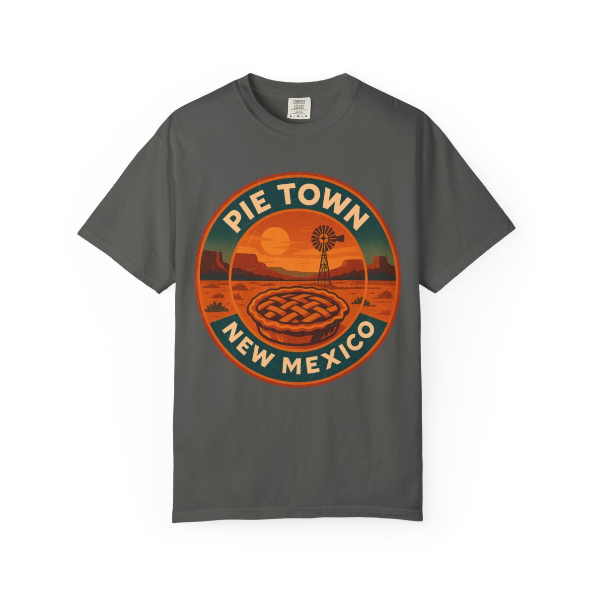 Pie Town, NM — Vintage Badge Tee T-shirt – Pepper front