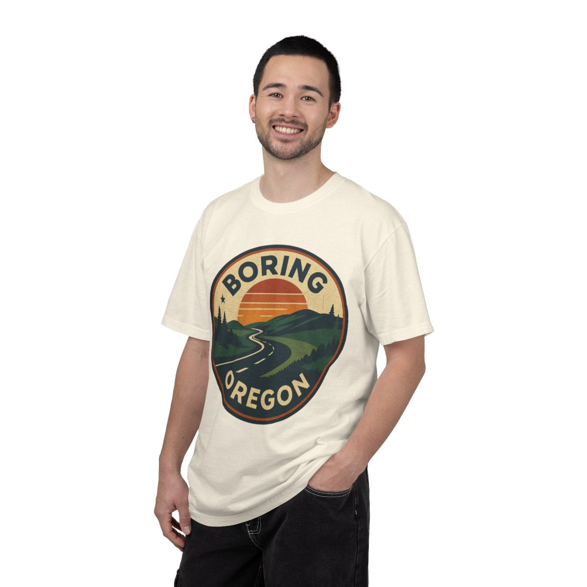 Boring, OR — Sun Variant T-shirt – Ivory person-1-front