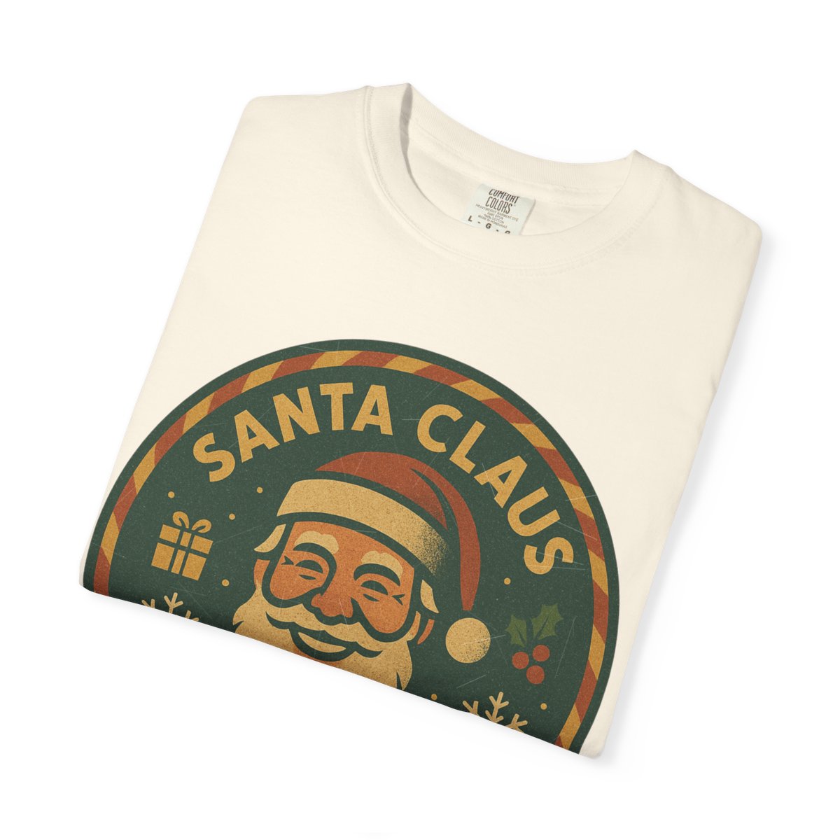 Santa Claus, IN — Vintage Badge Tee T-shirt – Ivory folded