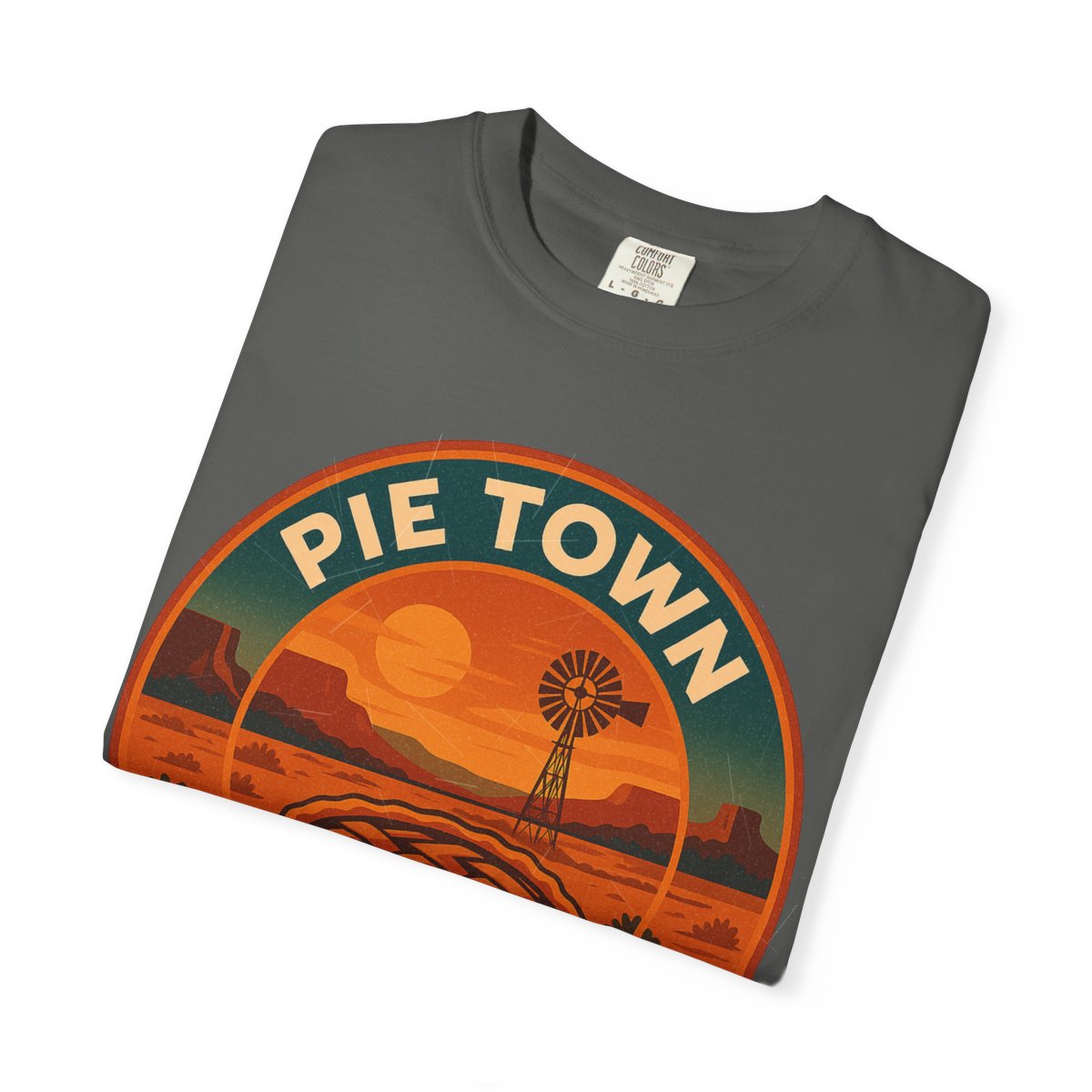 Pie Town, NM — Vintage Badge Tee T-shirt – Pepper folded