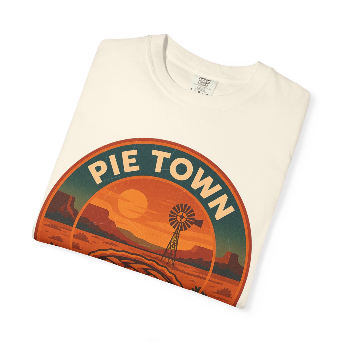 Pie Town, NM — Vintage Badge Tee T-shirt – Ivory folded