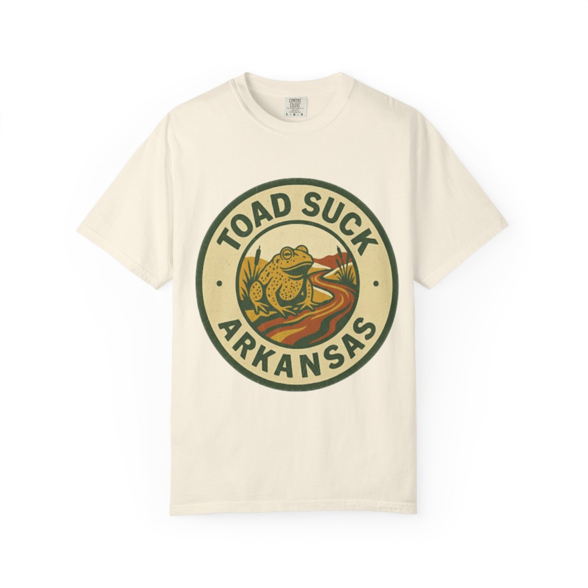 Toad Suck, AR — Riverbank Badge Variant T-shirt – Ivory front