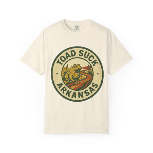 Toad Suck, AR — Riverbank Badge Variant T-shirt – Ivory front