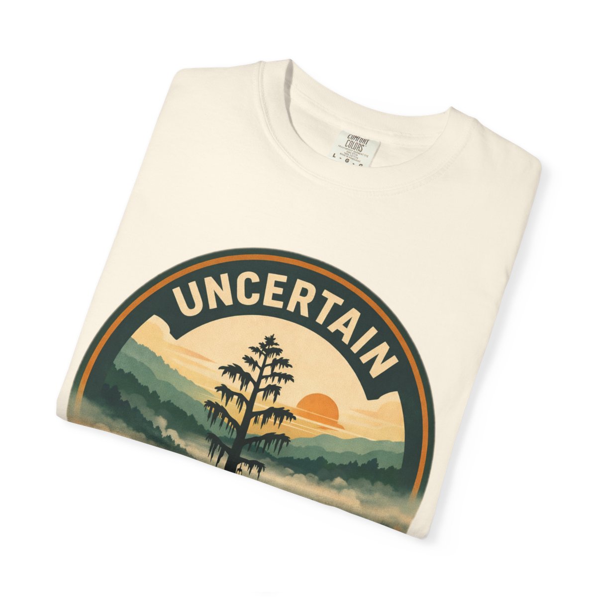 Uncertain, TX — Badge Lone Cypress T-shirt – Ivory folded