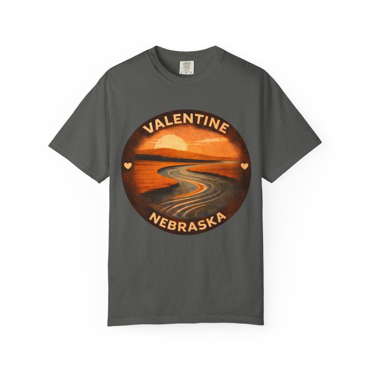 Valentine, NE — River Sunset T-shirt – Pepper front