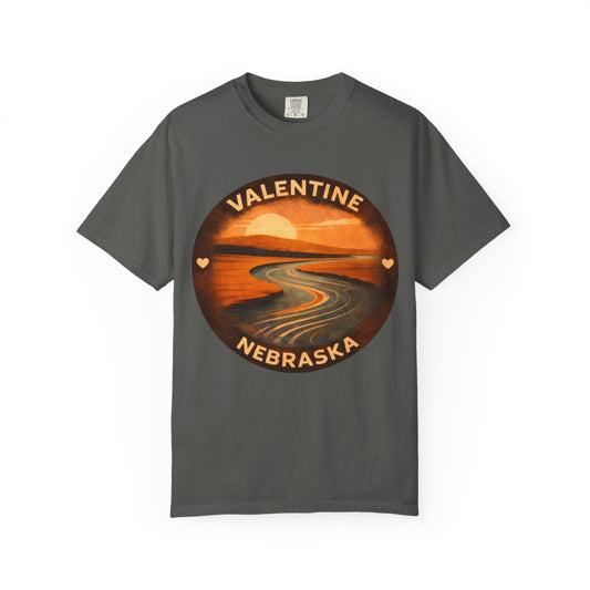 Valentine, NE — River Sunset T-shirt – Pepper front