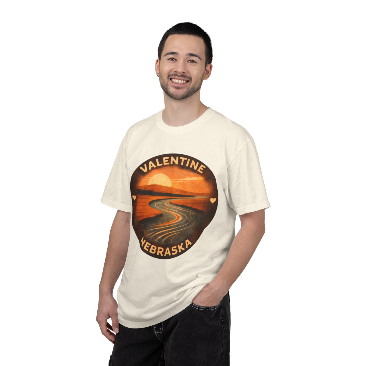 Valentine, NE — River Sunset T-shirt – Ivory person-1-front